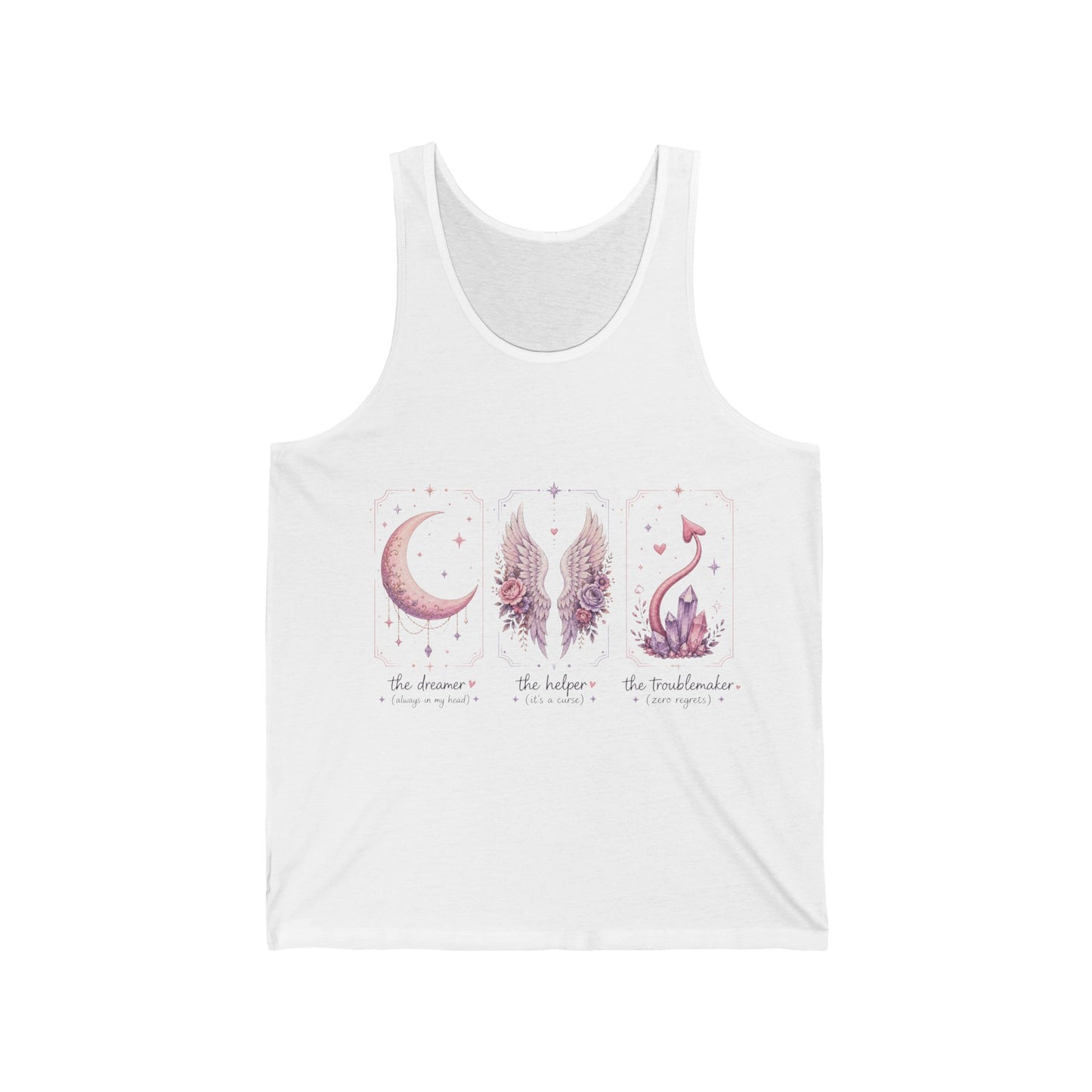 Tank Top — Celestial Witch Moon, Moth & Cat Illustration (‘The Dreamer • The Healer • The Transformer’)