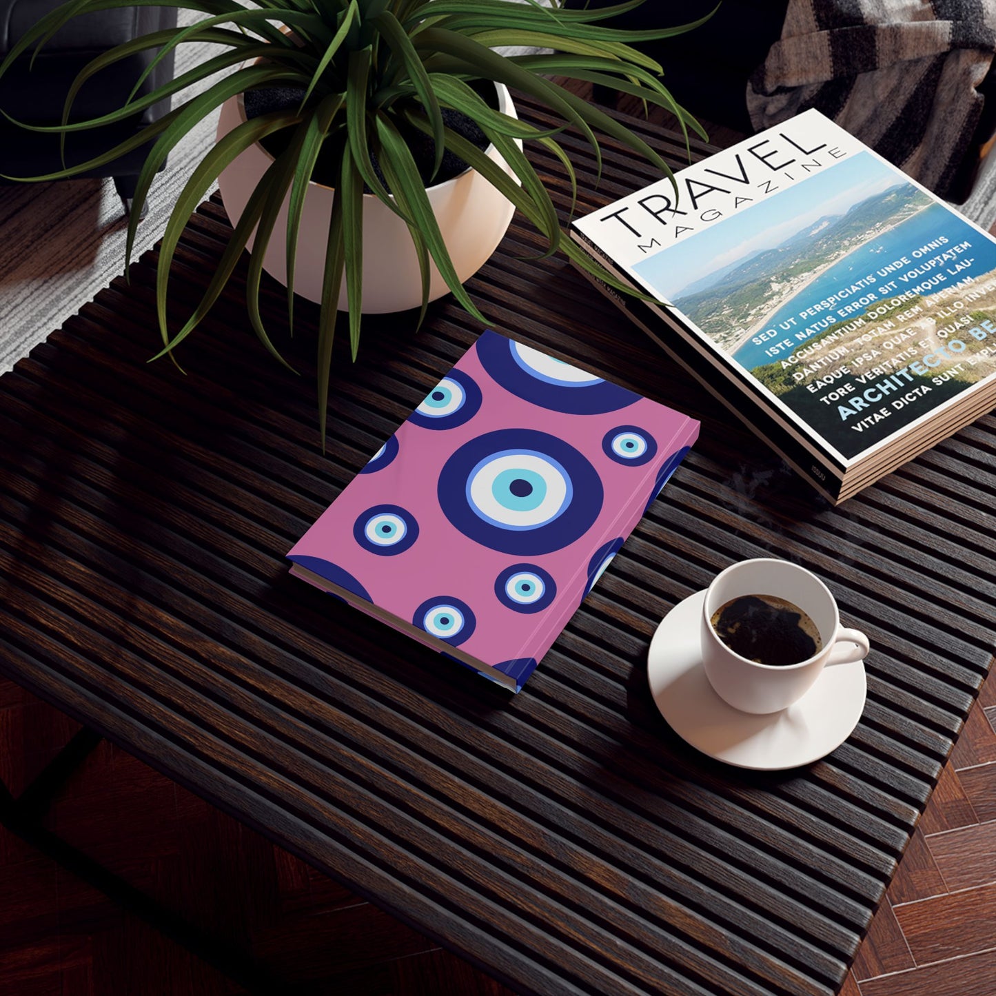 Evil Eye Pattern Hardback Journal — Protective Pink & Blue Notebook
