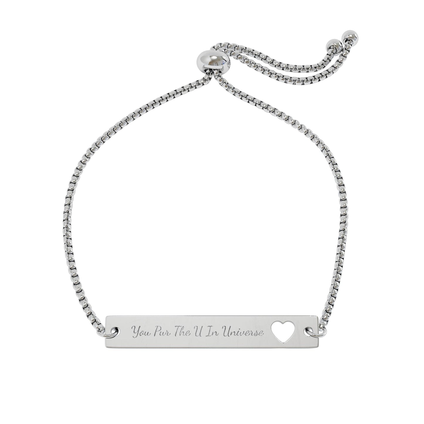 Personalized Heart Cutout Bar Bracelet — Adjustable Engraved Name Plate