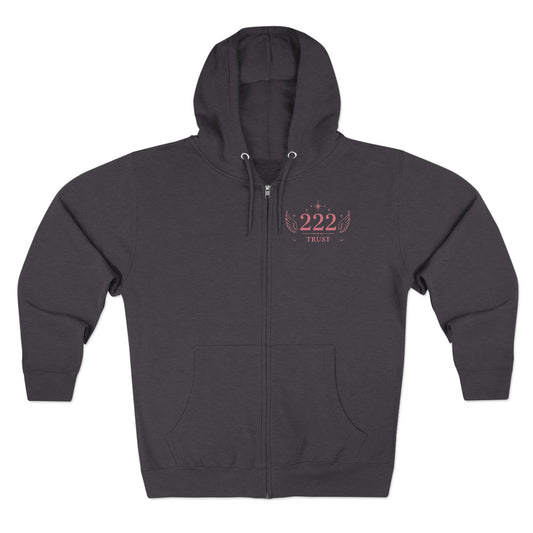 222 Angel Number Zip Hoodie — "Trust the Process" Spiritual Graphic Zip-Up