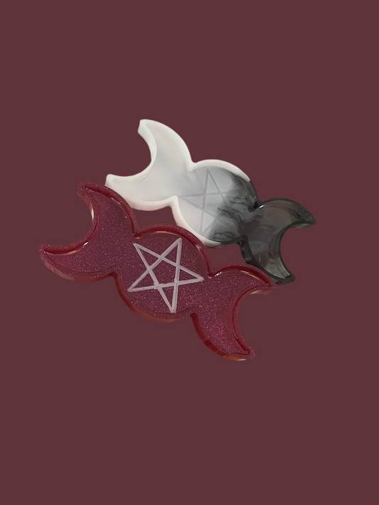 Triple Moon Goddess Resin Dish — Pentacle Protection Design
