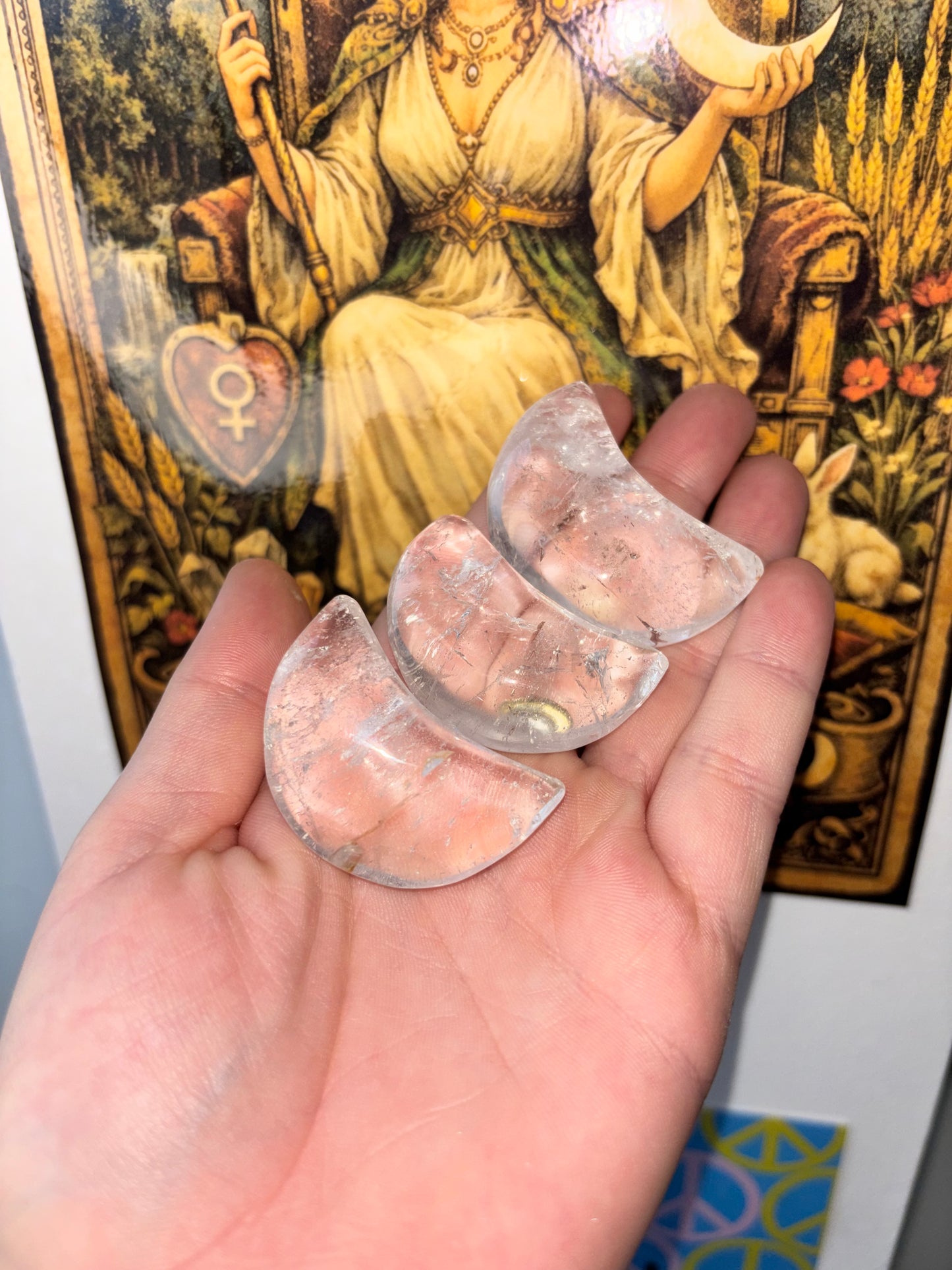 Clear Quartz Crescent Moon with Hematite Inclusions