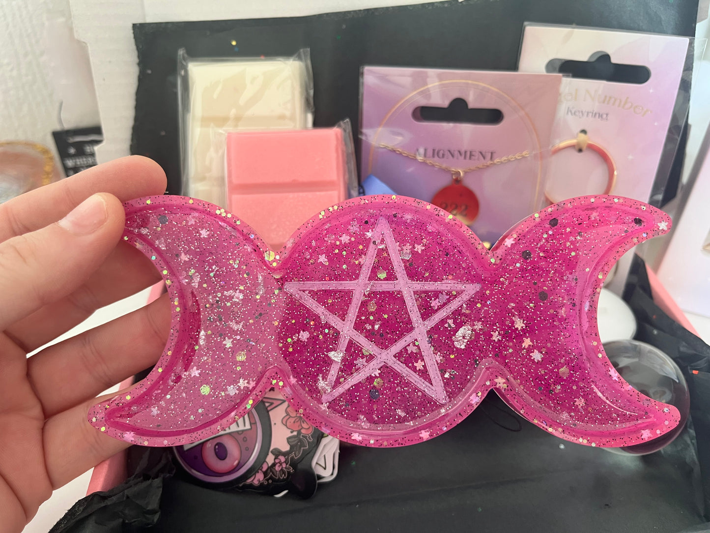 Triple Moon Goddess Resin Dish — Pentacle Protection Design