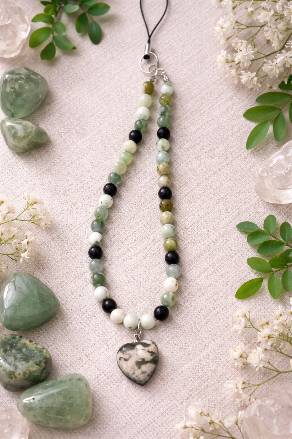 Green Jade & Lava Rock Phone Charm