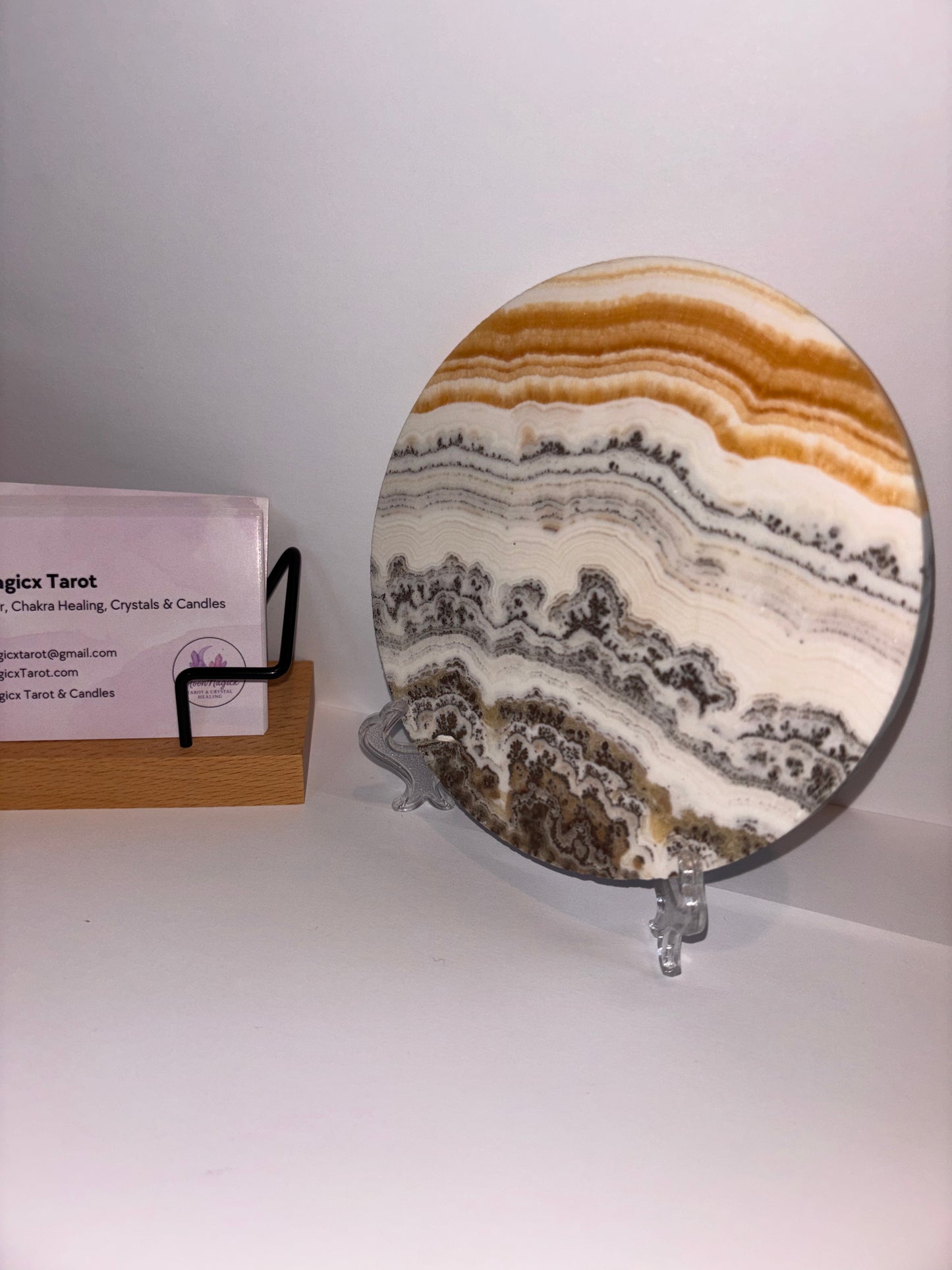 Dendritic Orange Calcite Plate + Stand
