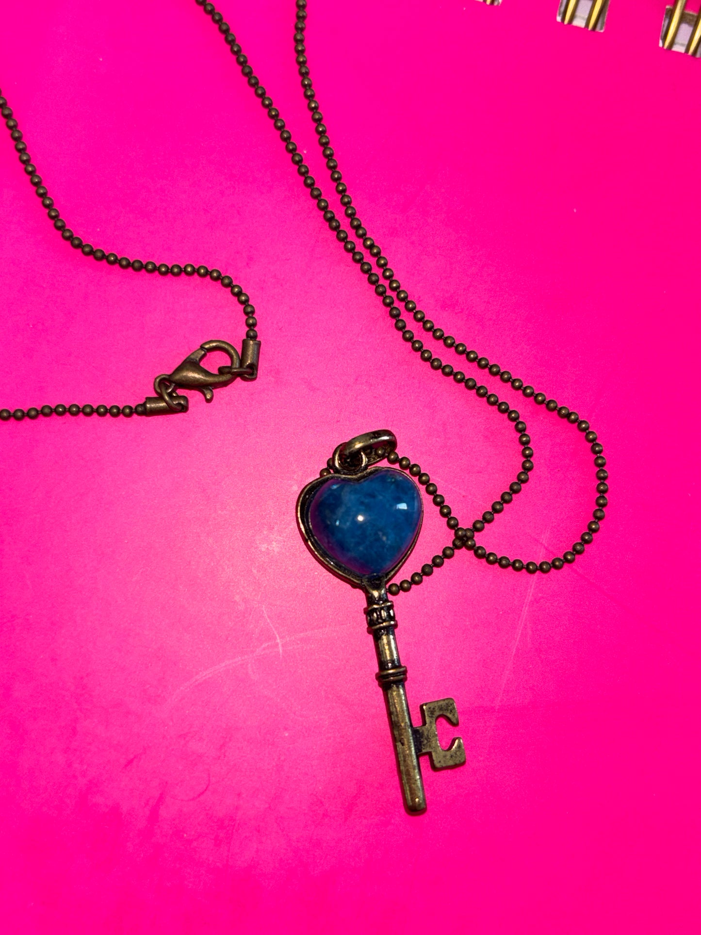 Blue Apatite Heart Key Necklace