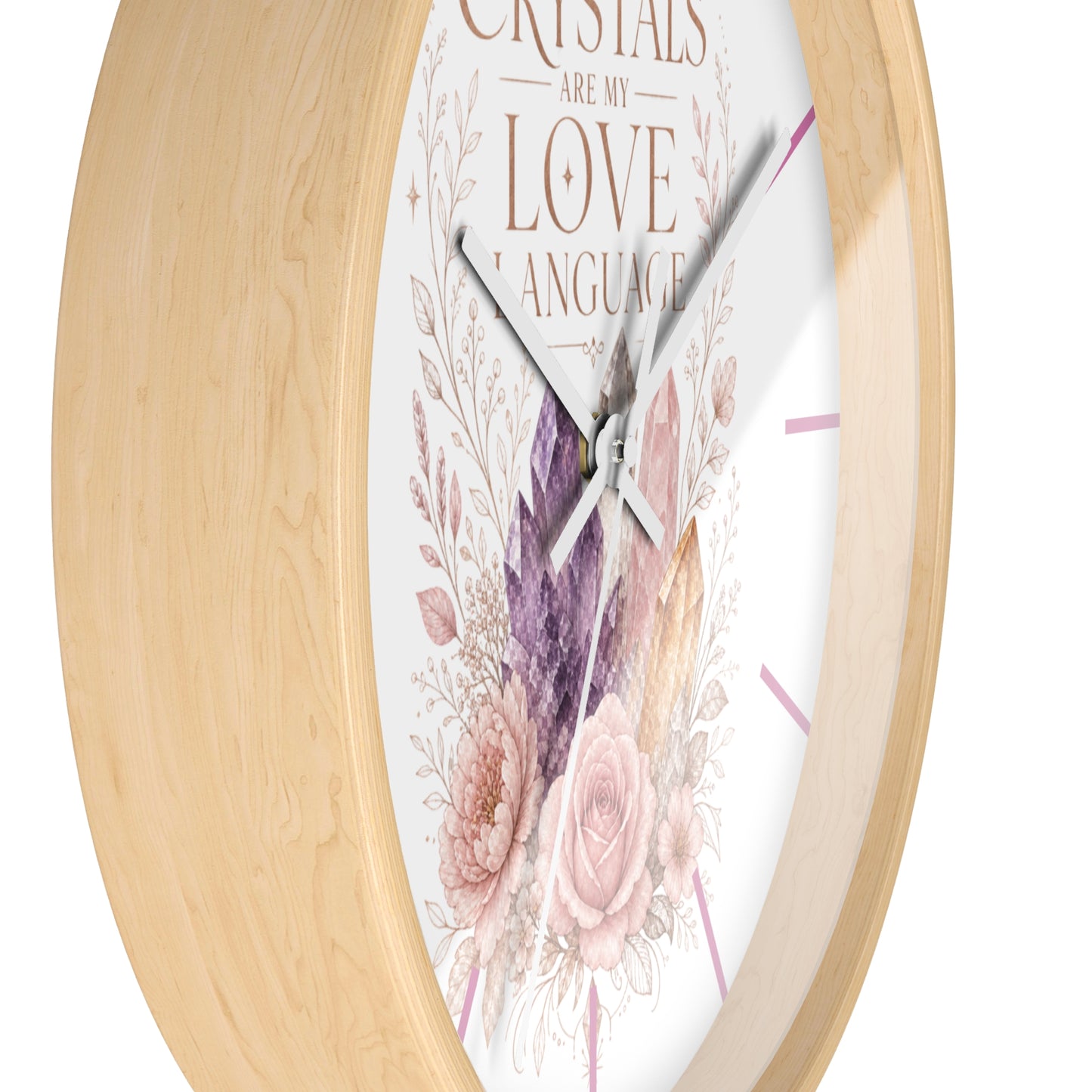 Wall Clock — "Crystals Are My Love Language" Floral Boho Crystal Clock