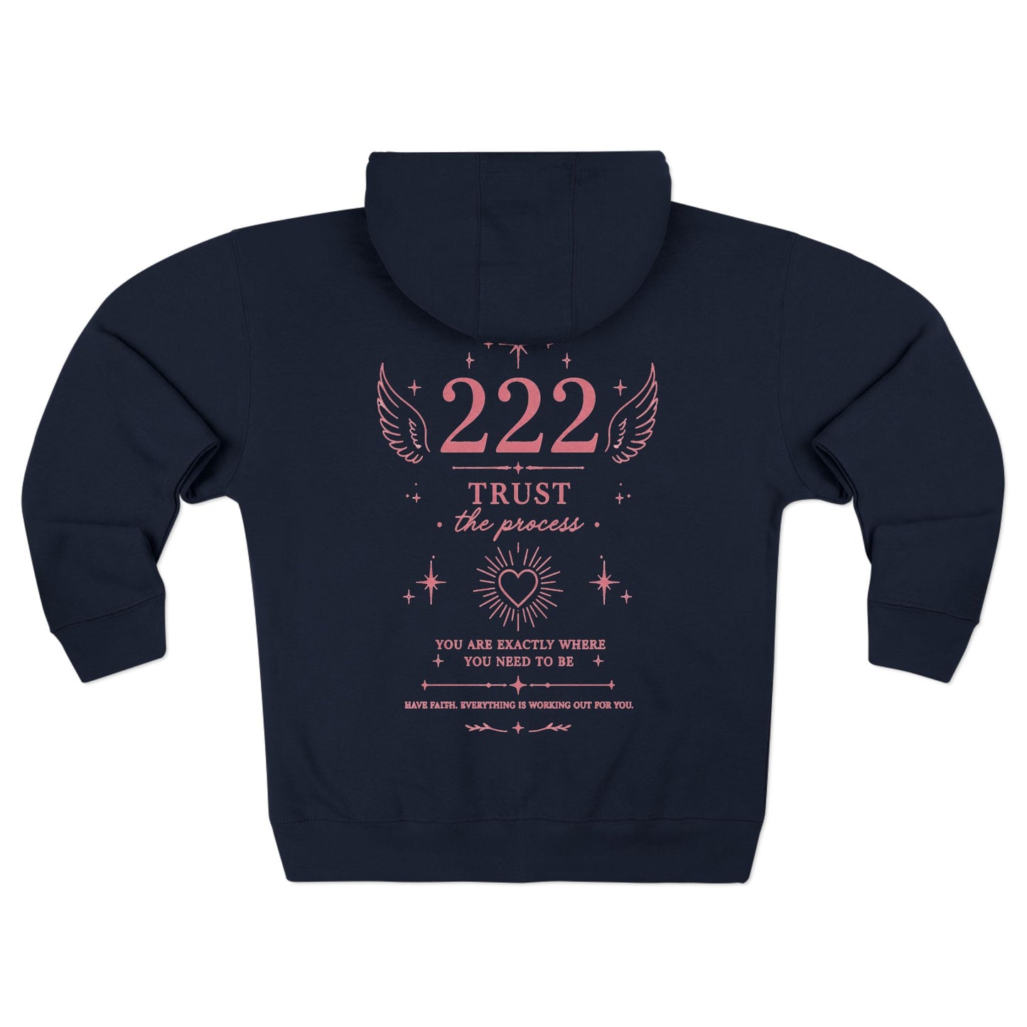 222 Angel Number Zip Hoodie — "Trust the Process" Spiritual Graphic Zip-Up