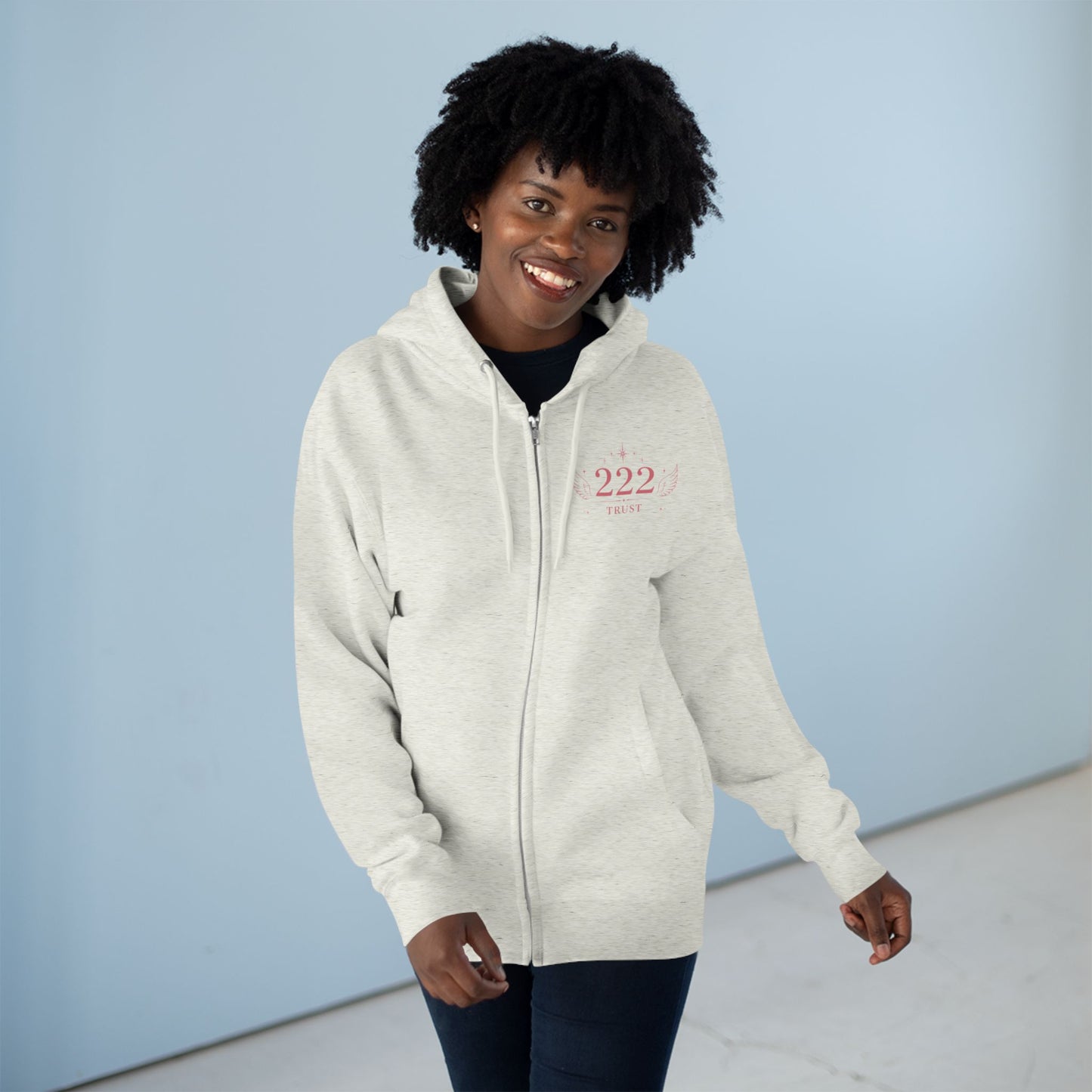 222 Angel Number Zip Hoodie — "Trust the Process" Spiritual Graphic Zip-Up