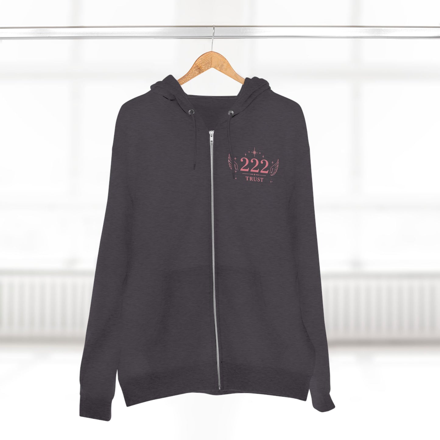 222 Angel Number Zip Hoodie — "Trust the Process" Spiritual Graphic Zip-Up