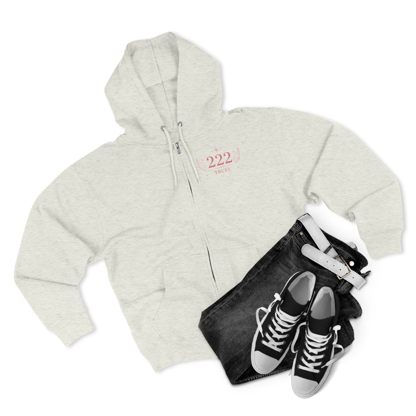 222 Angel Number Zip Hoodie — "Trust the Process" Spiritual Graphic Zip-Up