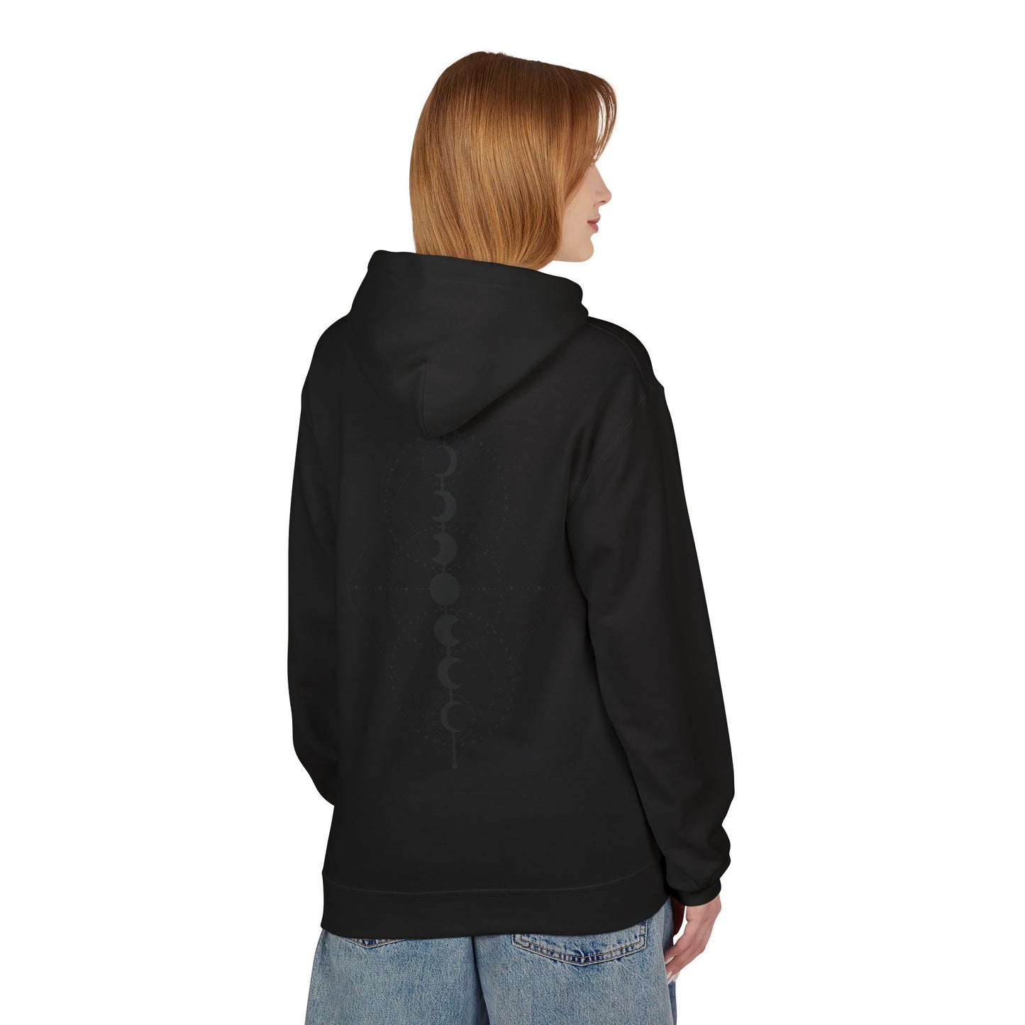 Moon Phase Graphic Hoodie — Minimal Celestial Back Print