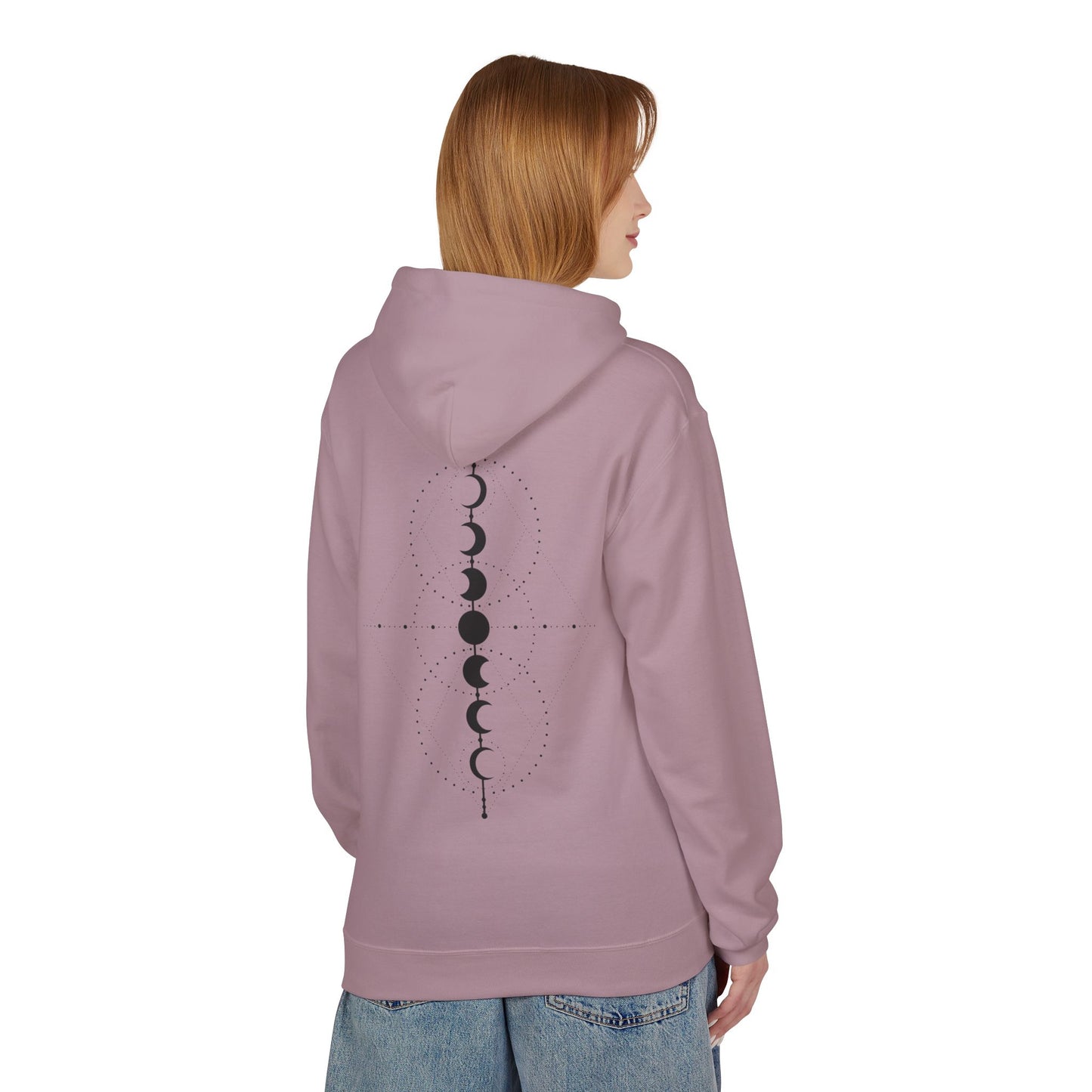 Moon Phase Graphic Hoodie — Minimal Celestial Back Print