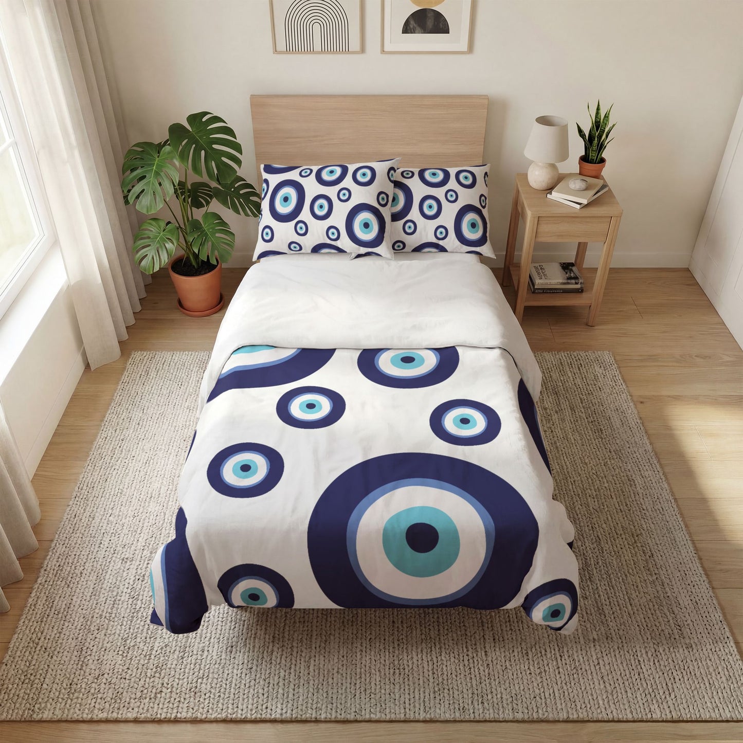 Evil Eye Duvet Cover Set — Blue Nautical Circle Quilt Cover (3-Piece)
