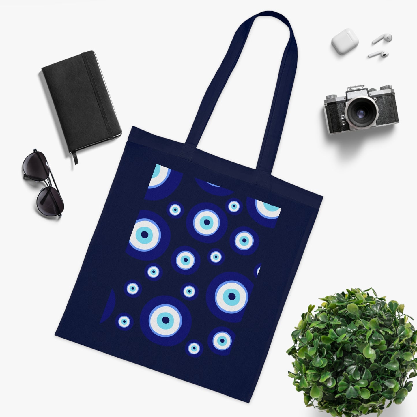 Evil Eye Pattern Cotton Tote Bag — Blue Nazar Protection Market Bag