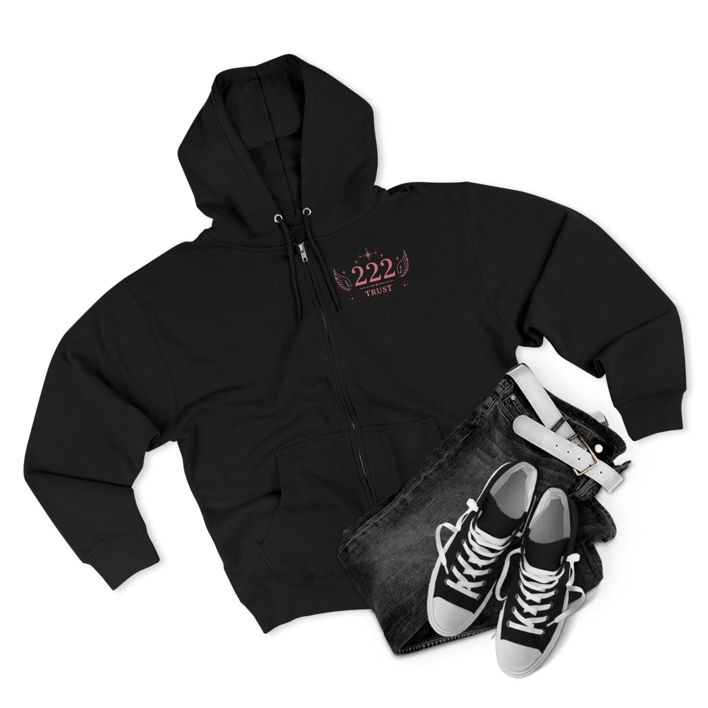 222 Angel Number Zip Hoodie — "Trust the Process" Spiritual Graphic Zip-Up