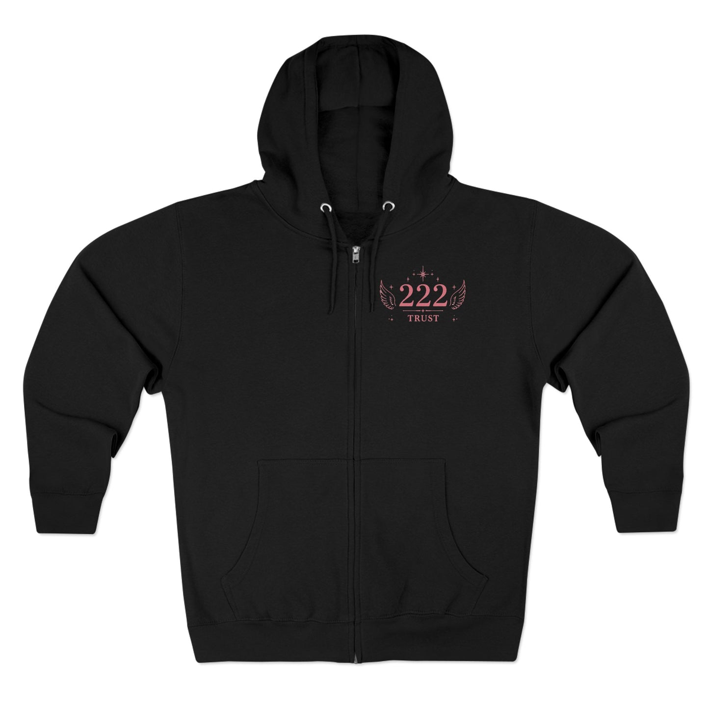 222 Angel Number Zip Hoodie — "Trust the Process" Spiritual Graphic Zip-Up