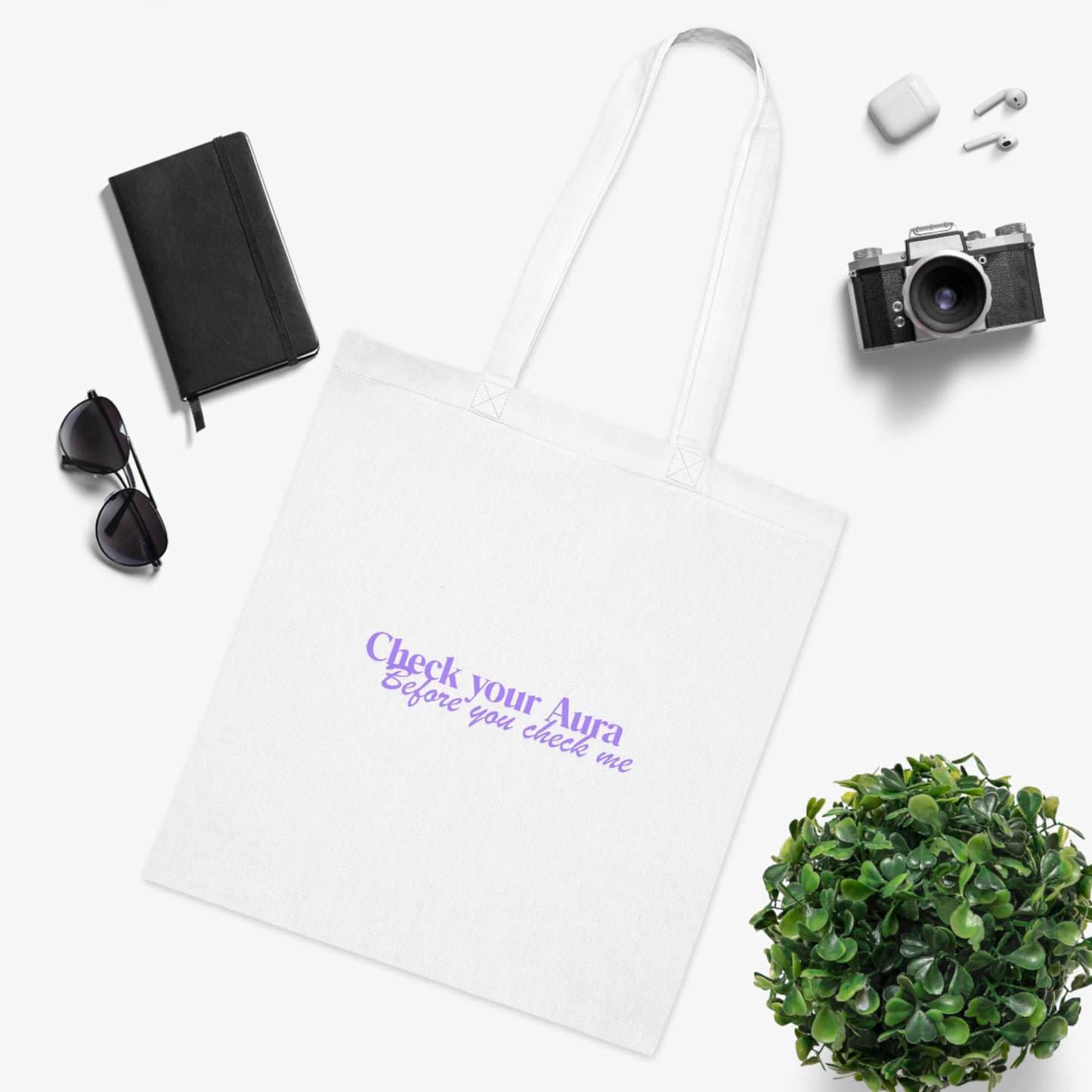 Check Your Aura Tote Bag — "Check your Aura before you check me" Cotton Market Tote