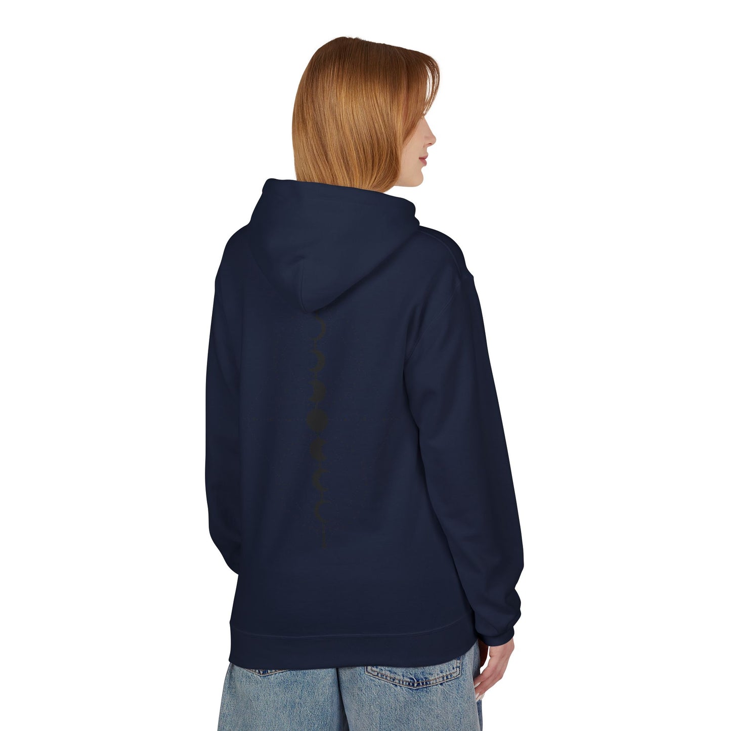 Moon Phase Graphic Hoodie — Minimal Celestial Back Print