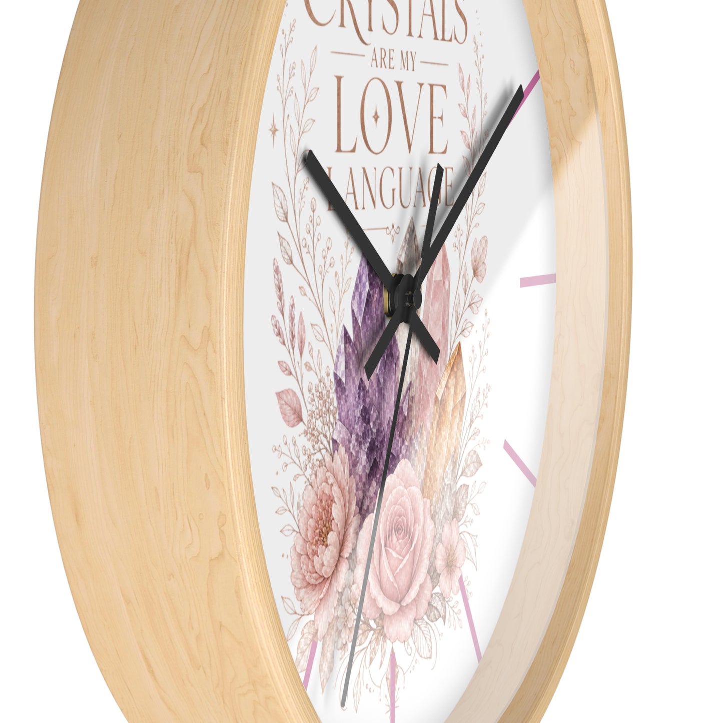 Wall Clock — "Crystals Are My Love Language" Floral Boho Crystal Clock