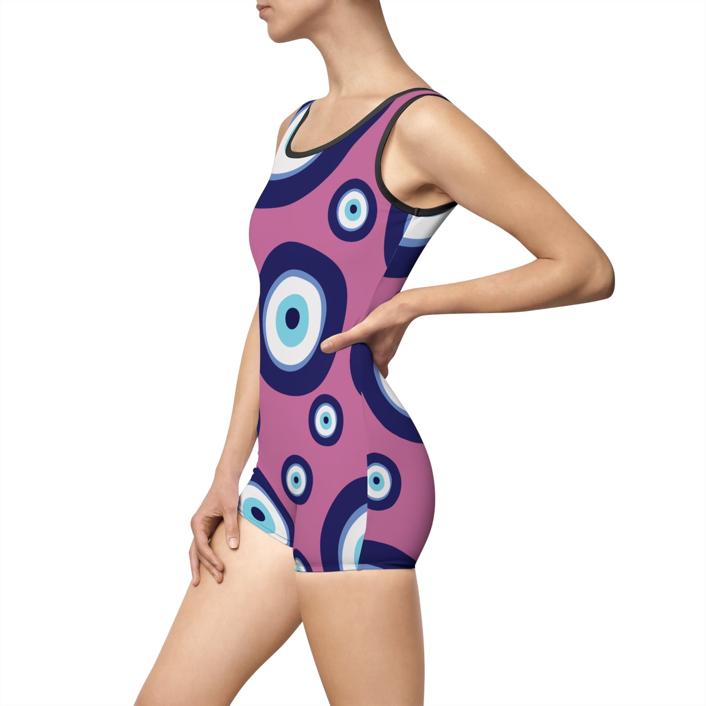 Vintage Evil Eye One-Piece Swimsuit - Retro Pink Nautical Beachwear