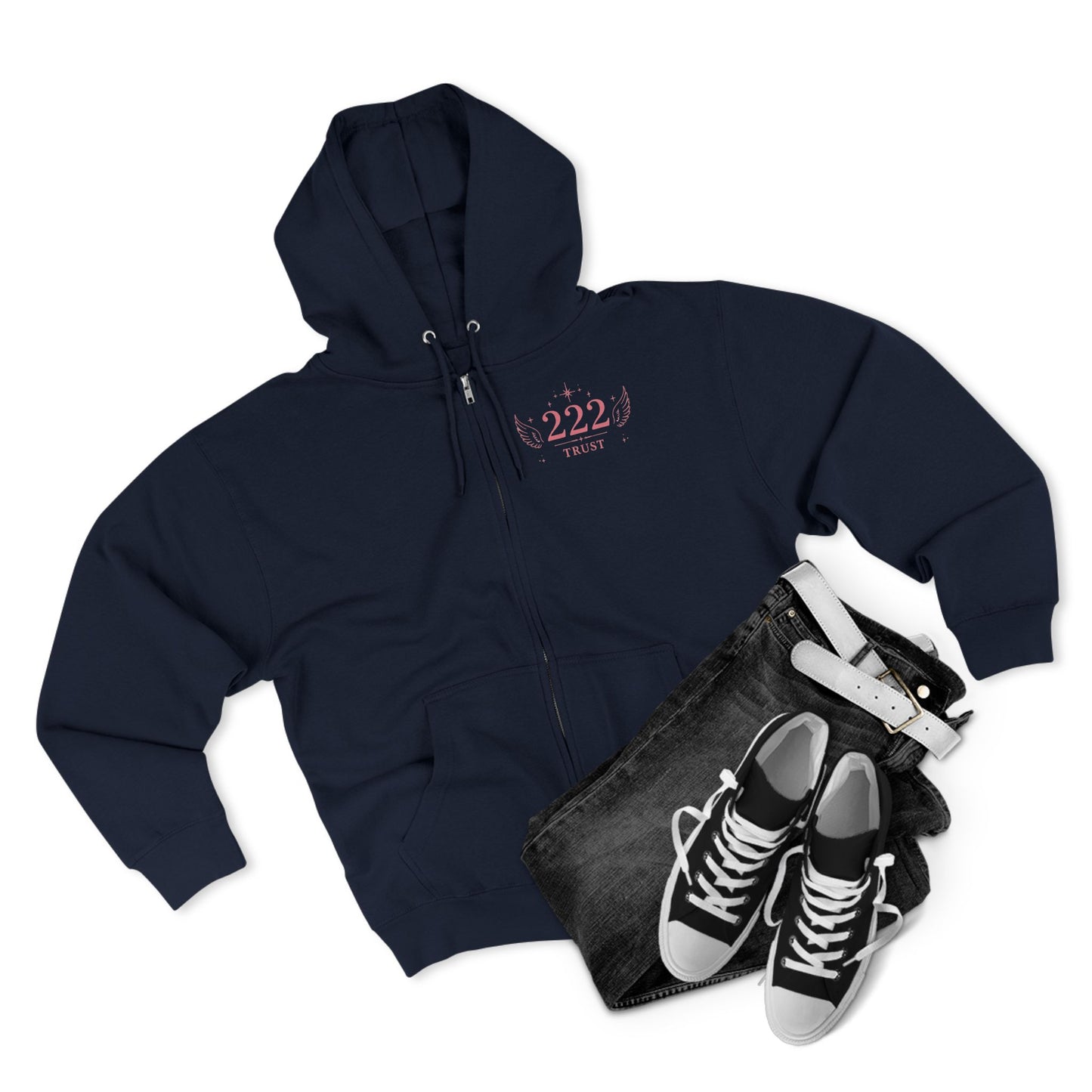 222 Angel Number Zip Hoodie — "Trust the Process" Spiritual Graphic Zip-Up