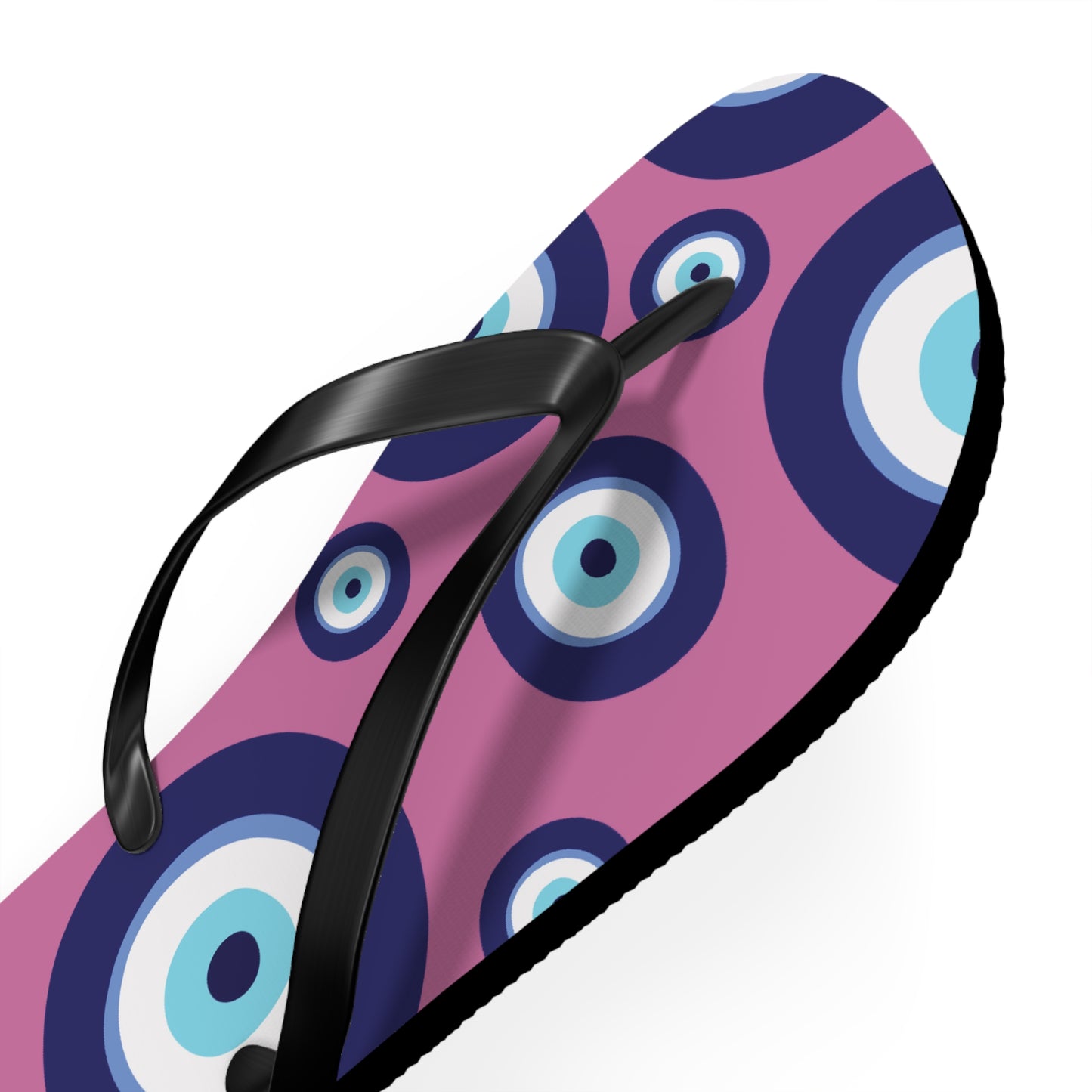 Evil Eye Pattern Flip Flops — Pink & Navy Mediterranean Summer Sandals