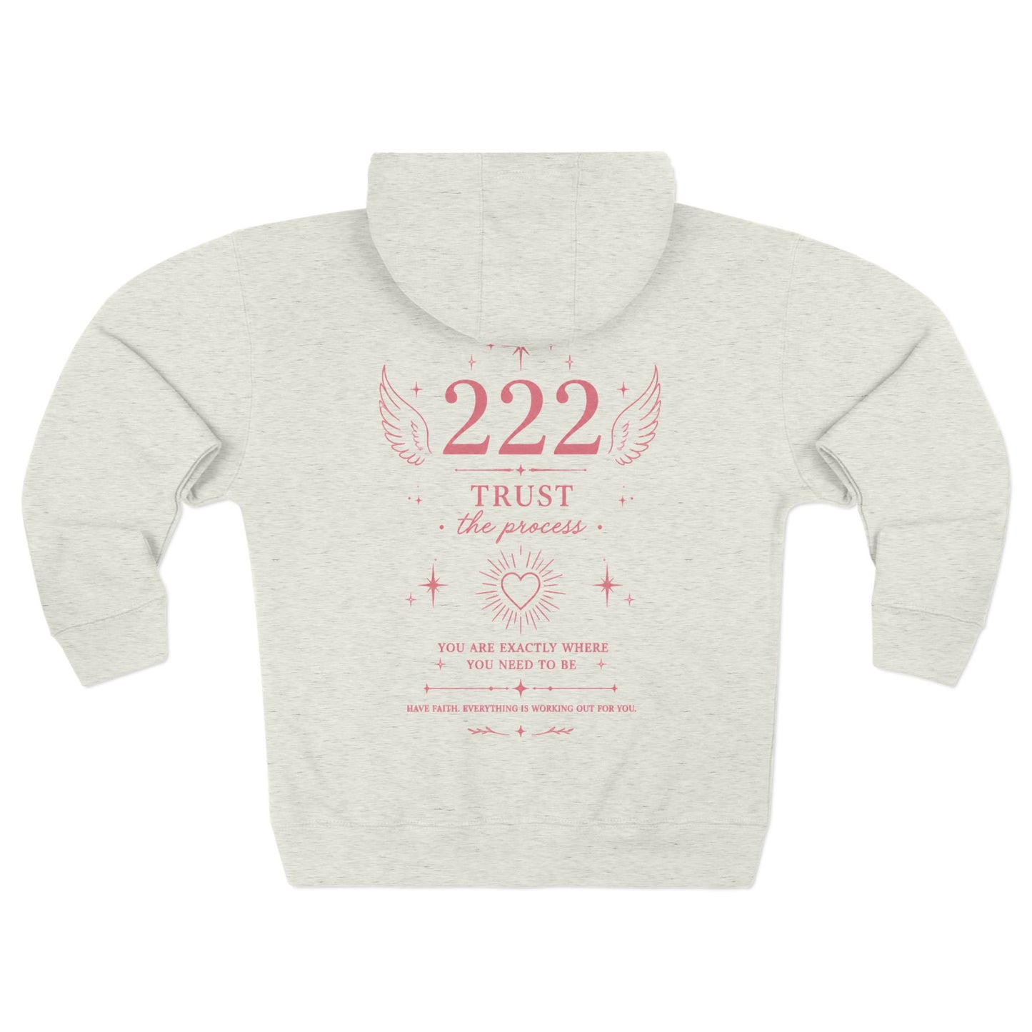 222 Angel Number Zip Hoodie — "Trust the Process" Spiritual Graphic Zip-Up