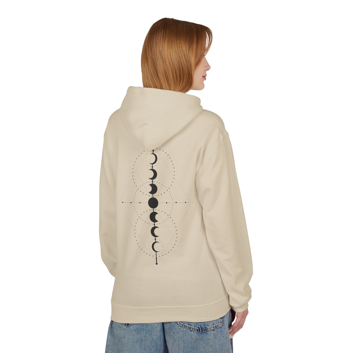 Moon Phase Graphic Hoodie — Minimal Celestial Back Print