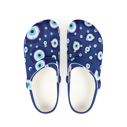 Evil Eye Pattern EVA Clogs - Blue Protective Slip-On Shoes