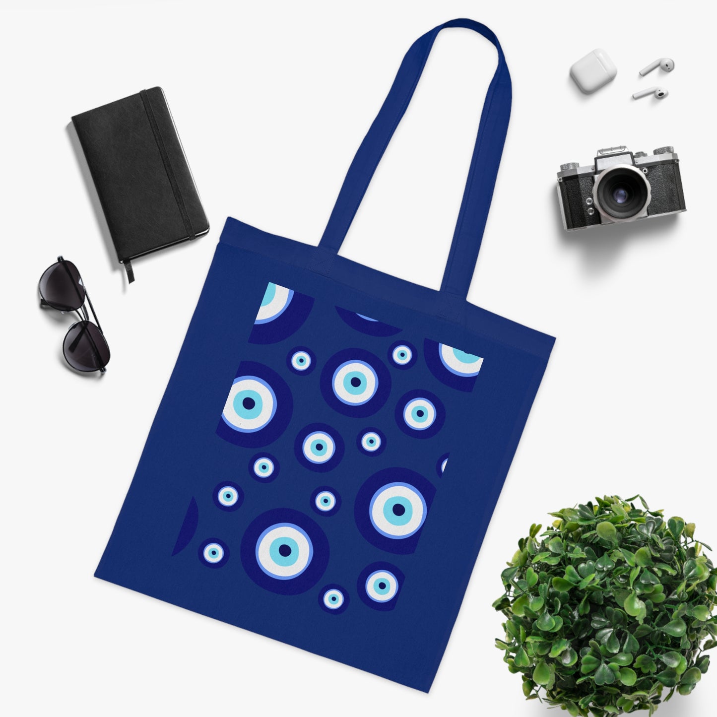 Evil Eye Pattern Cotton Tote Bag — Blue Nazar Protection Market Bag