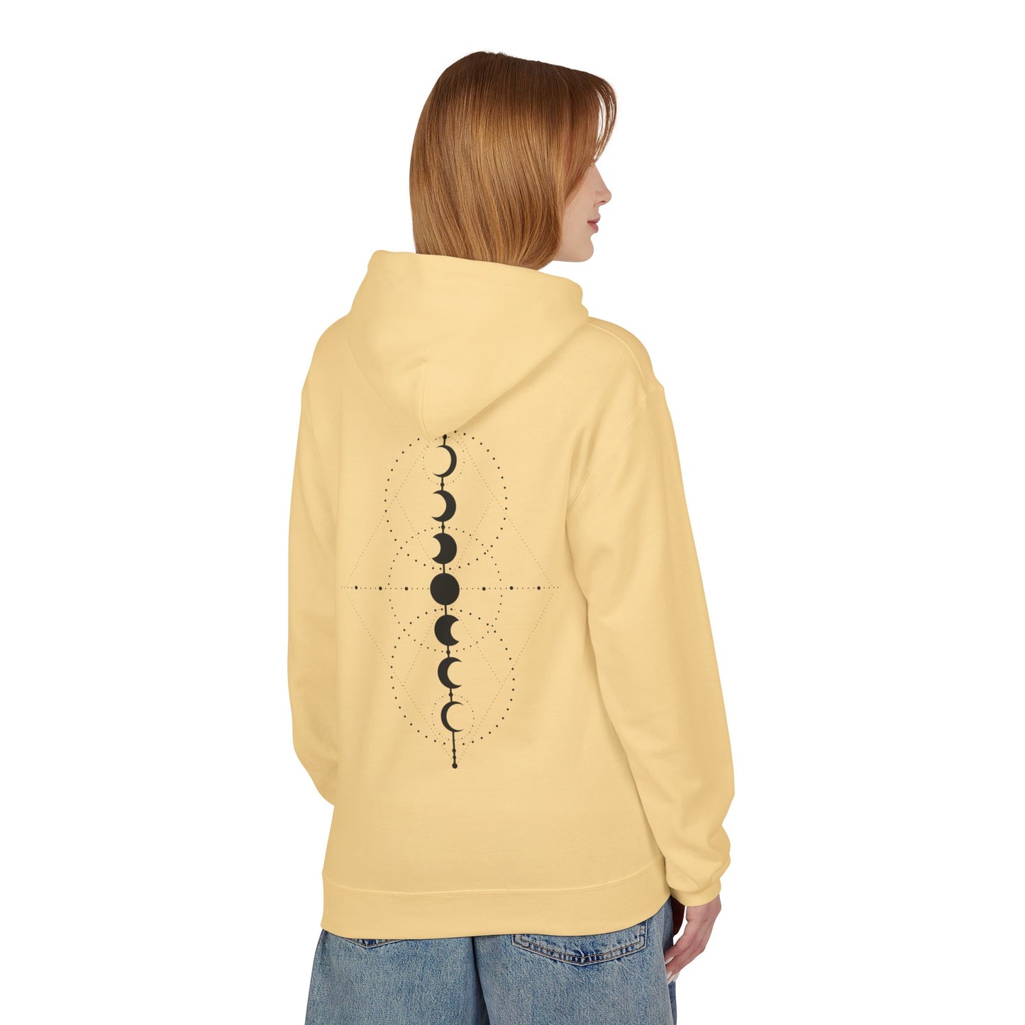 Moon Phase Graphic Hoodie — Minimal Celestial Back Print