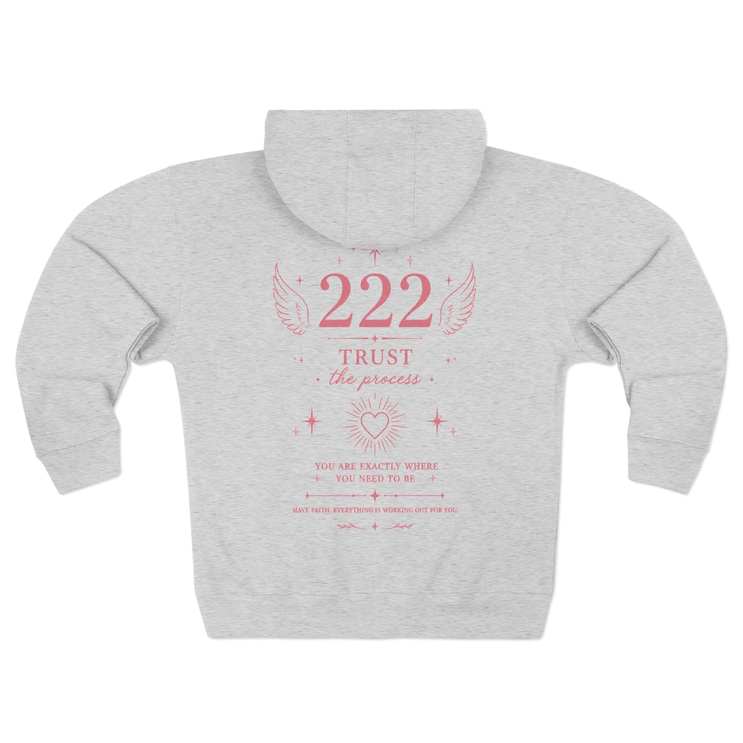 222 Angel Number Zip Hoodie — "Trust the Process" Spiritual Graphic Zip-Up