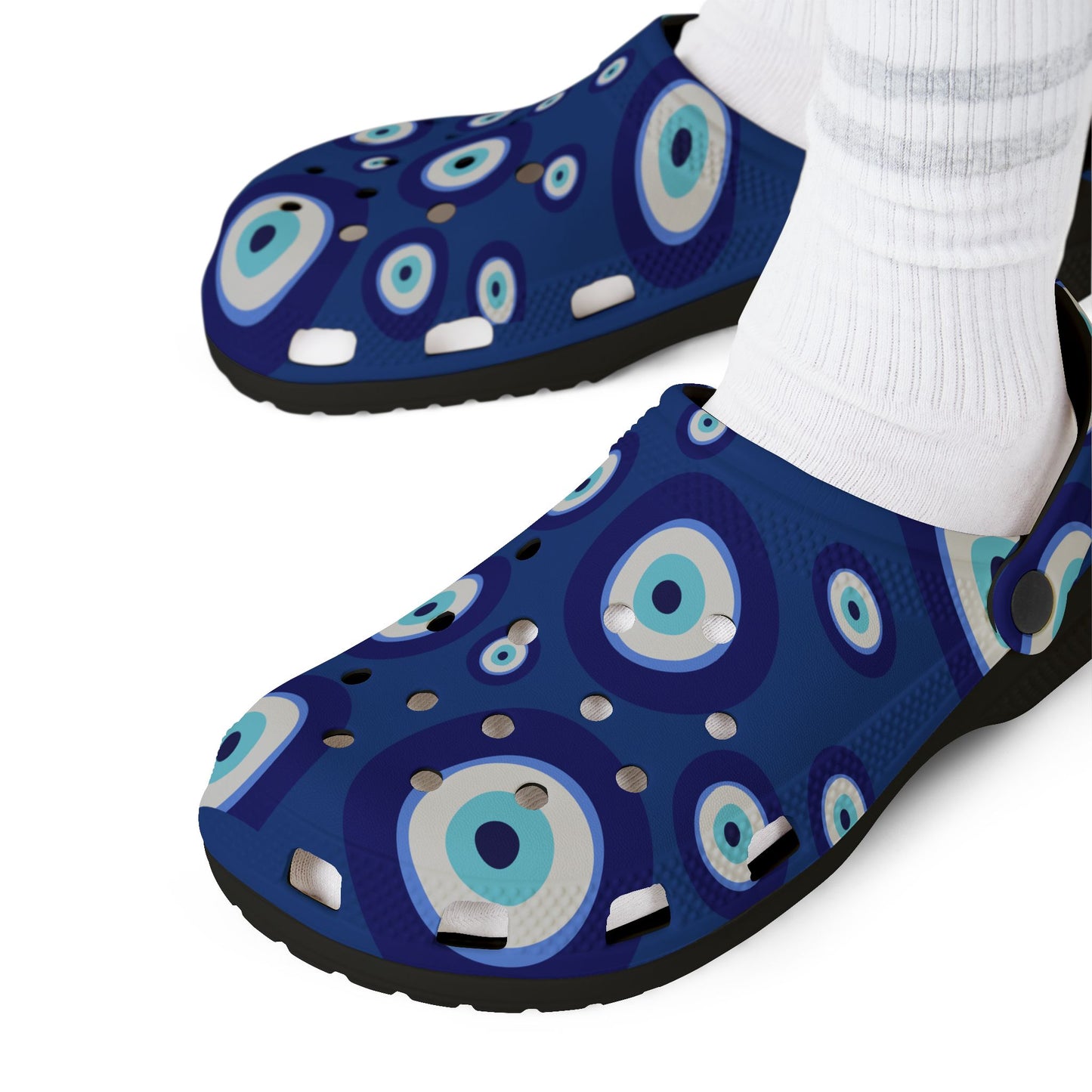 Evil Eye Pattern EVA Clogs - Blue Protective Slip-On Shoes