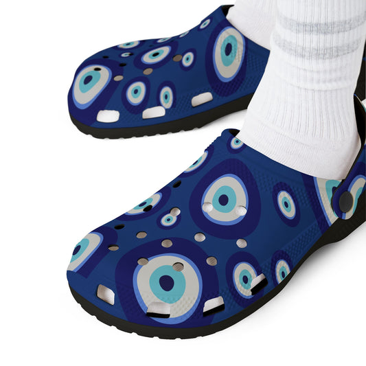 Evil Eye Pattern EVA Clogs - Blue Protective Slip-On Shoes
