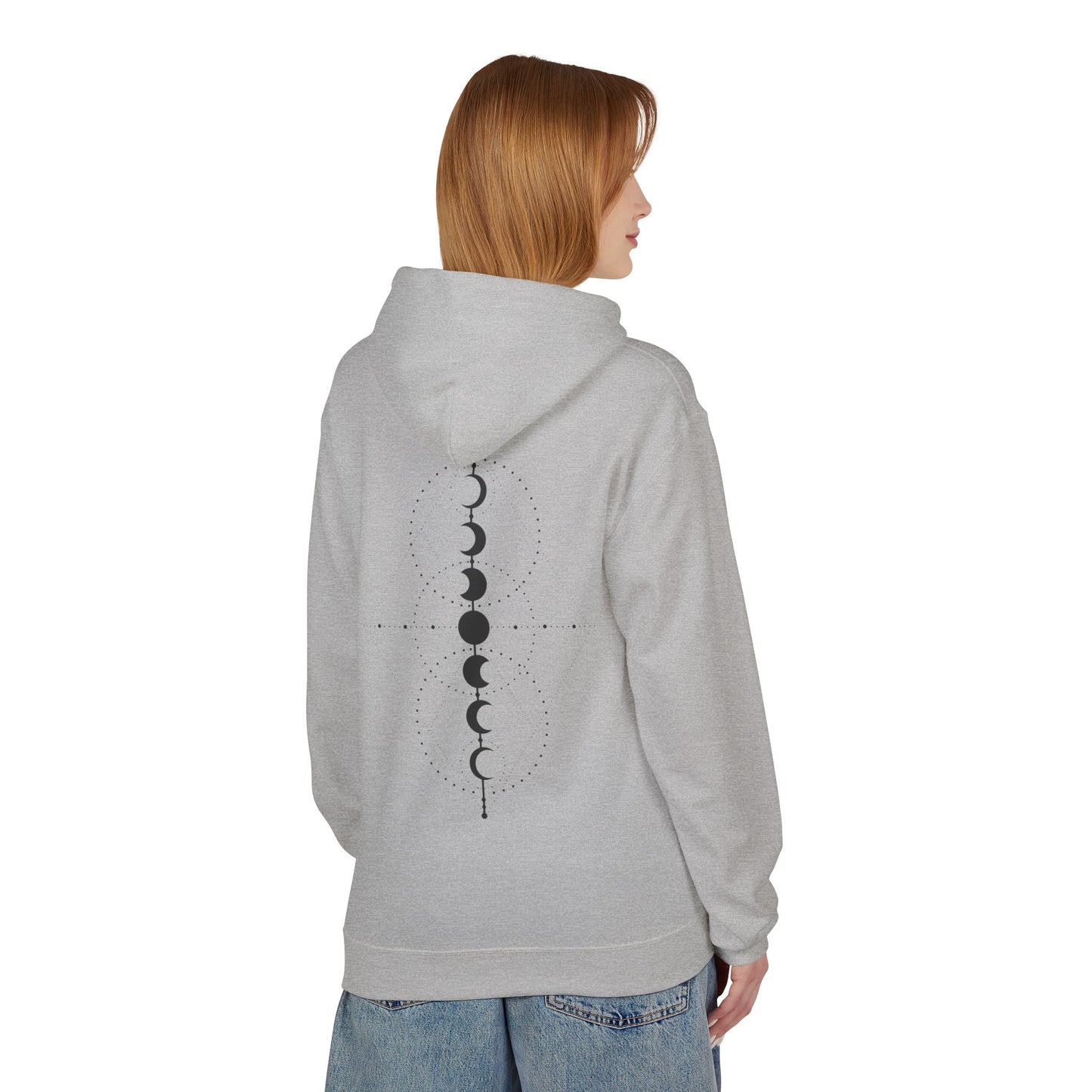 Moon Phase Graphic Hoodie — Minimal Celestial Back Print