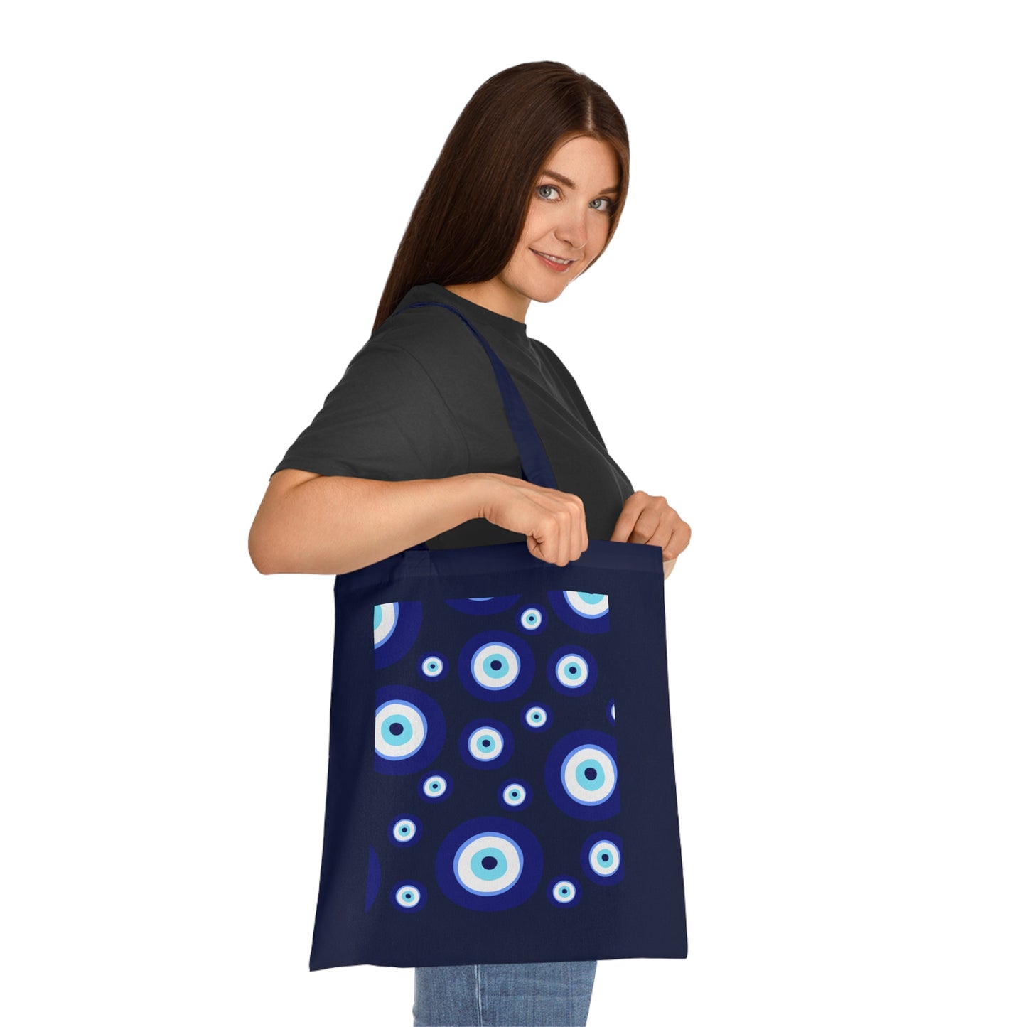 Evil Eye Pattern Cotton Tote Bag — Blue Nazar Protection Market Bag