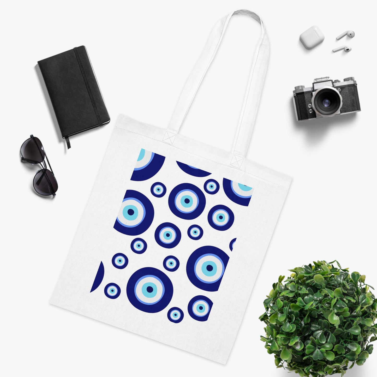 Evil Eye Pattern Cotton Tote Bag — Blue Nazar Protection Market Bag