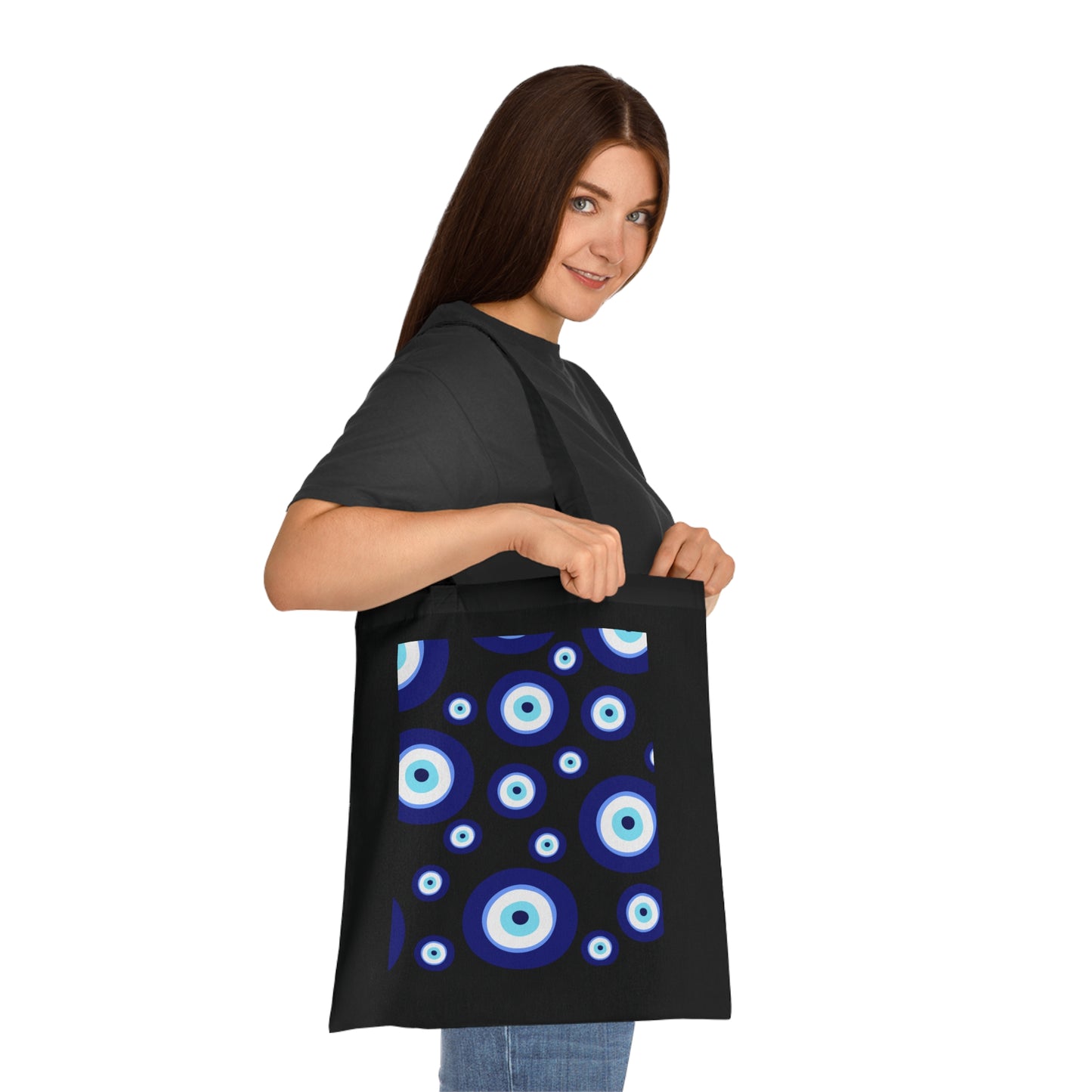 Evil Eye Pattern Cotton Tote Bag — Blue Nazar Protection Market Bag