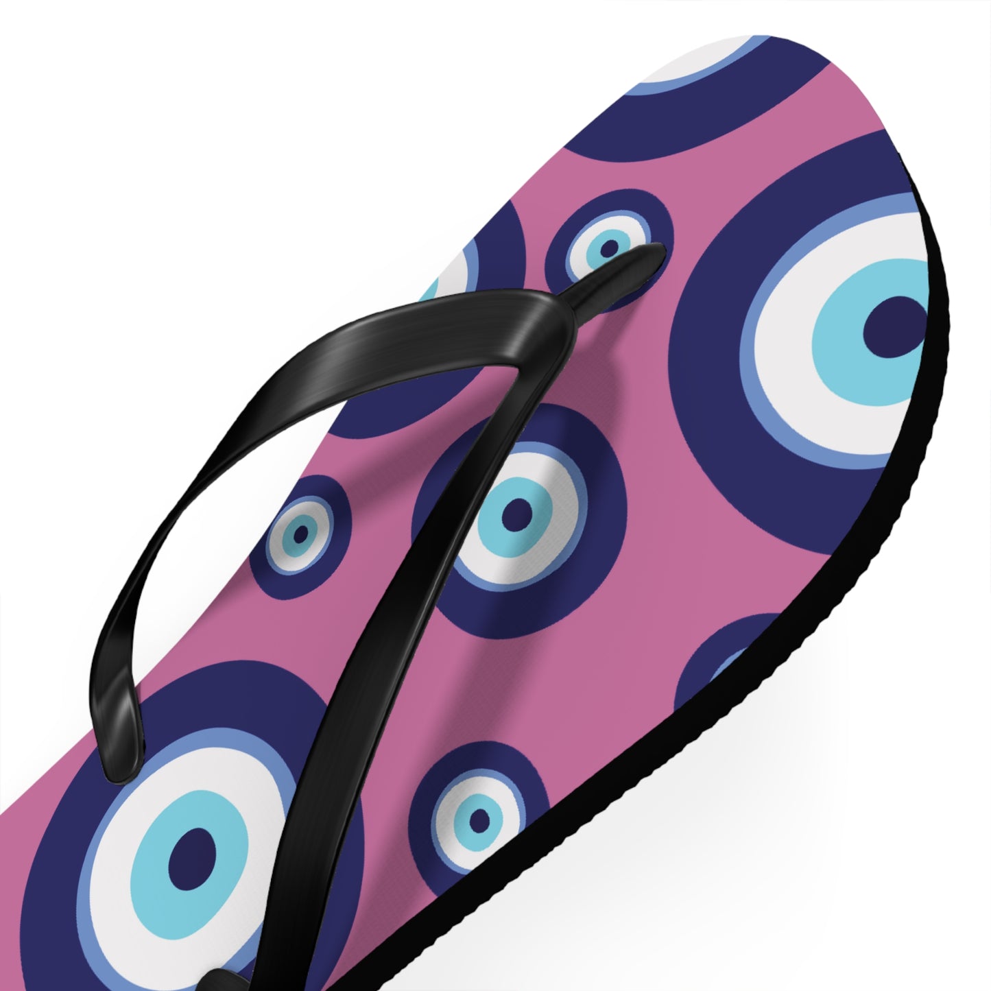 Evil Eye Pattern Flip Flops — Pink & Navy Mediterranean Summer Sandals