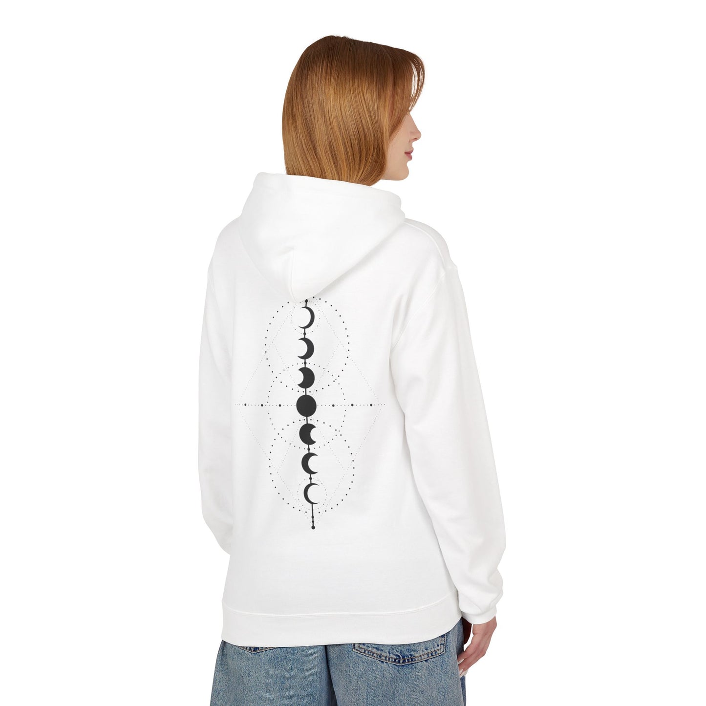Moon Phase Graphic Hoodie — Minimal Celestial Back Print