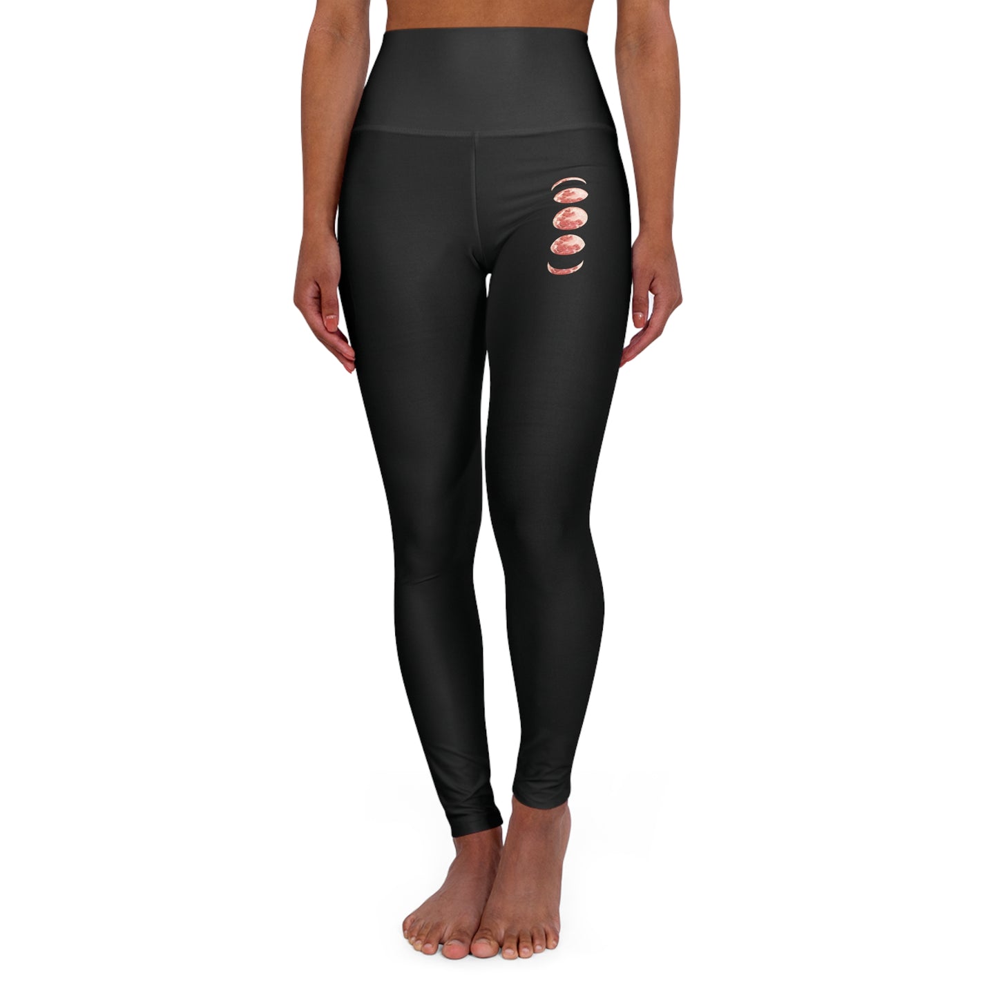 Yoga Leggings — High Waist Black Leggings with Crescent Moon & Purple Accent