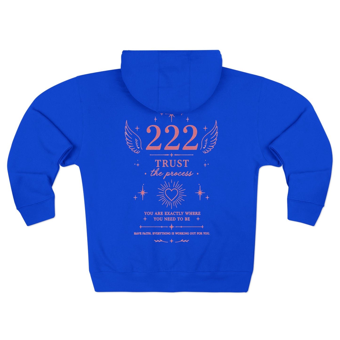 222 Angel Number Zip Hoodie — "Trust the Process" Spiritual Graphic Zip-Up