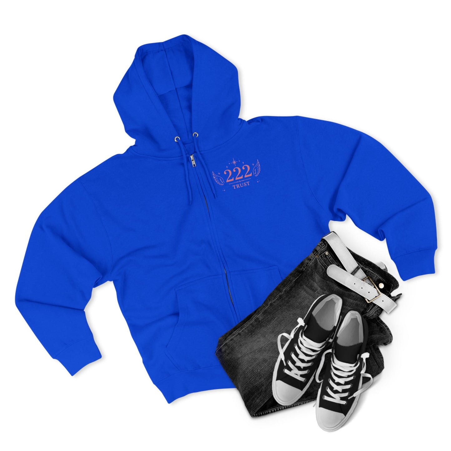 222 Angel Number Zip Hoodie — "Trust the Process" Spiritual Graphic Zip-Up