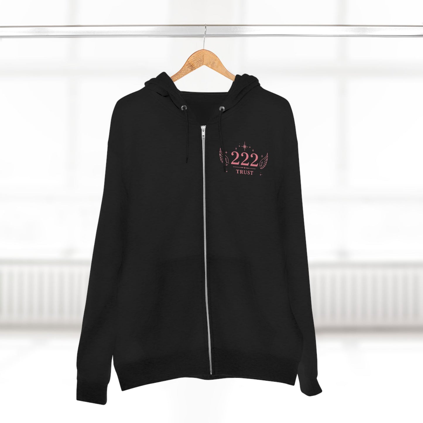 222 Angel Number Zip Hoodie — "Trust the Process" Spiritual Graphic Zip-Up