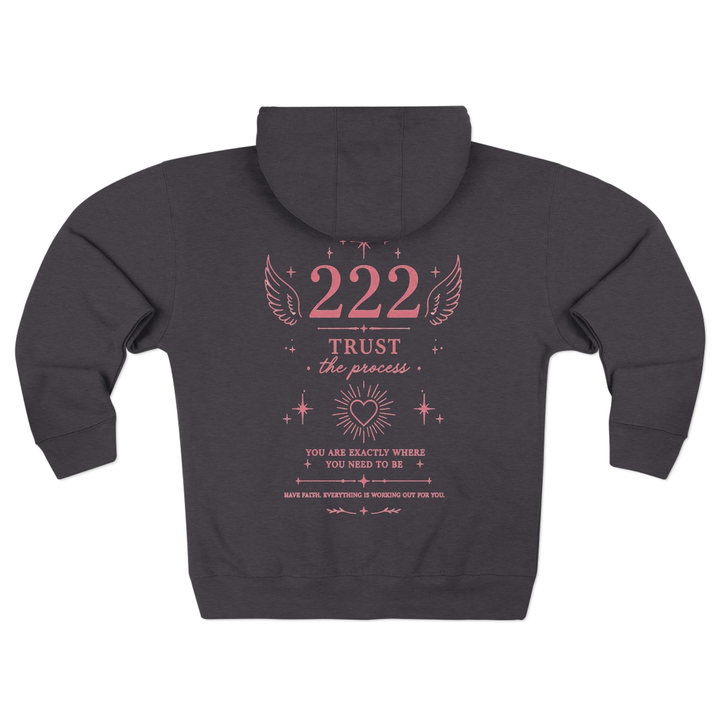 222 Angel Number Zip Hoodie — "Trust the Process" Spiritual Graphic Zip-Up