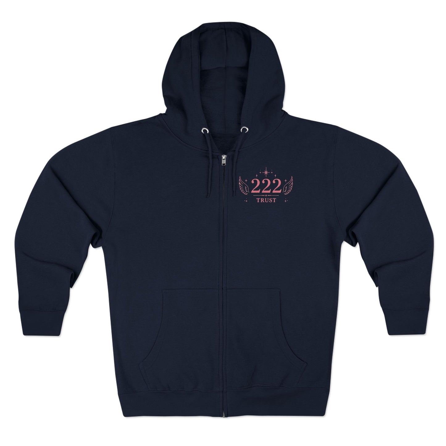 222 Angel Number Zip Hoodie — "Trust the Process" Spiritual Graphic Zip-Up