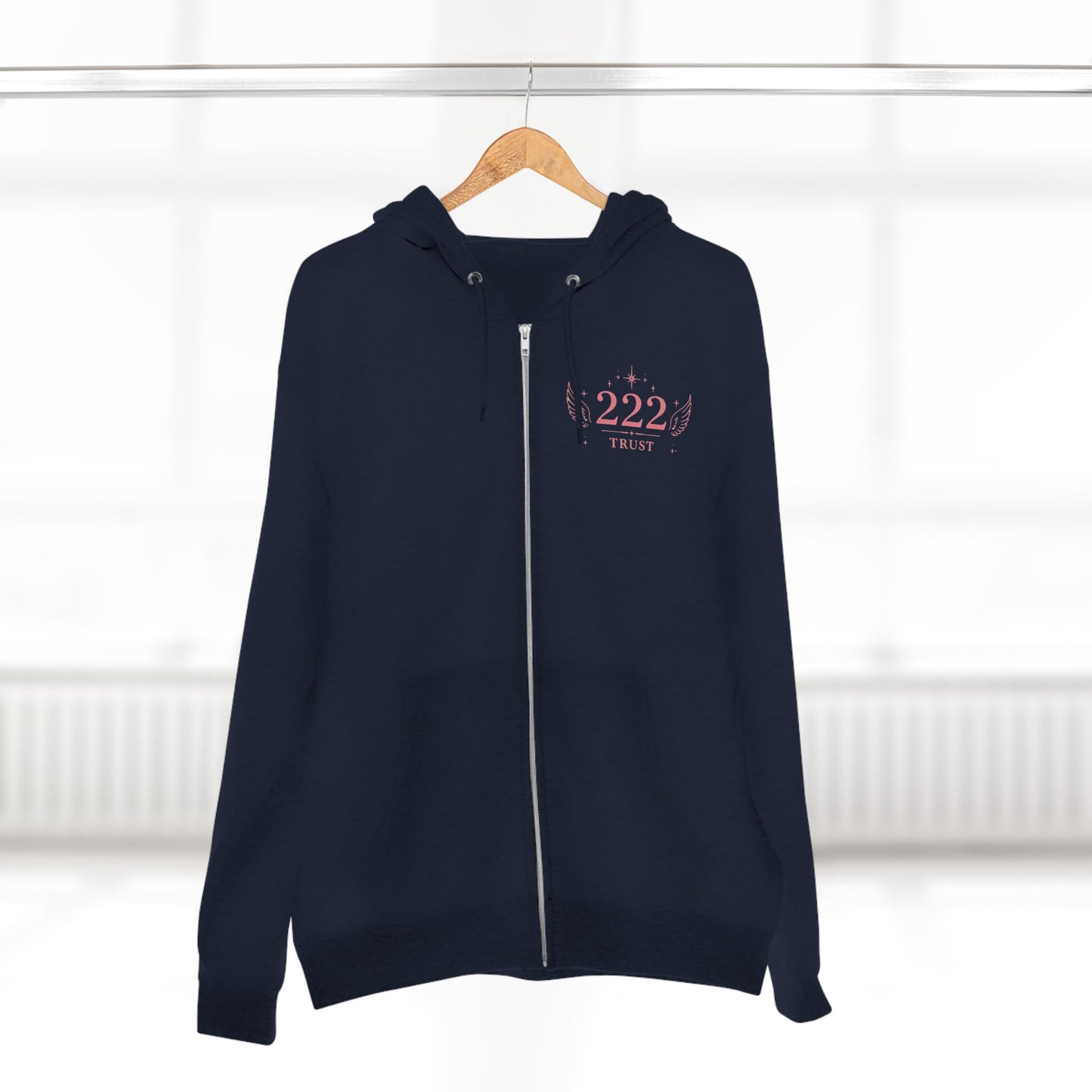 222 Angel Number Zip Hoodie — "Trust the Process" Spiritual Graphic Zip-Up