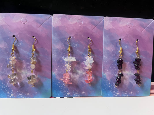 Handmade Natural Crystal Chip Dangle Earrings