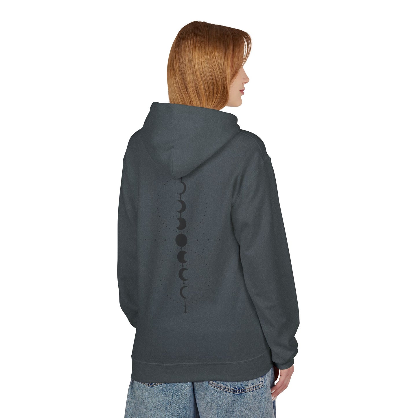 Moon Phase Graphic Hoodie — Minimal Celestial Back Print